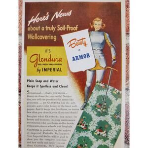 1950 Glendura Amazing Woman Beauty in Armor Female Knight Vtg Print Ad Wallpaper